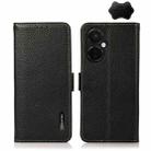 For OnePlus Nord CE 3 KHAZNEH Side-Magnetic Litchi Genuine Leather RFID Phone Case(Black) - 1