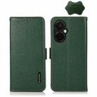 For OnePlus Nord CE 3 KHAZNEH Side-Magnetic Litchi Genuine Leather RFID Phone Case(Green) - 1