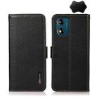 For Motorola Moto E13 2023 4G KHAZNEH Side-Magnetic Litchi Genuine Leather RFID Phone Case(Black) - 1