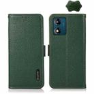 For Motorola Moto E13 2023 4G KHAZNEH Side-Magnetic Litchi Genuine Leather RFID Phone Case(Green) - 1