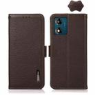 For Motorola Moto E13 2023 4G KHAZNEH Side-Magnetic Litchi Genuine Leather RFID Phone Case(Brown) - 1