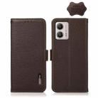 For Motorola Moto G13 / G23 / G53 5G KHAZNEH Side-Magnetic Litchi Genuine Leather RFID Phone Case(Brown) - 1