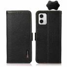 For Motorola Moto G73 5G KHAZNEH Side-Magnetic Litchi Genuine Leather RFID Phone Case(Black) - 1