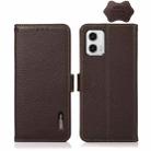 For Motorola Moto G73 5G KHAZNEH Side-Magnetic Litchi Genuine Leather RFID Phone Case(Brown) - 1