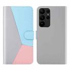 For Samsung Galaxy S23 Ultra 5G Tricolor Stitching Flip Leather Phone Case(Grey) - 1