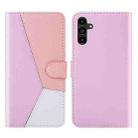For Samsung Galaxy A54 5G Tricolor Stitching Flip Leather Phone Case(Pink) - 1