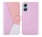 For OPPO A17 Tricolor Stitching Flip Leather Phone Case(Pink) - 1