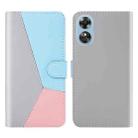 For OPPO A17 Tricolor Stitching Flip Leather Phone Case(Grey) - 1