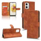 For Motorola Moto G73 5G Skin Feel Magnetic Flip Leather Phone Case(Brown) - 1