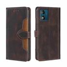For Motorola Moto E13 4G Skin Feel Magnetic Buckle Leather Phone Case(Brown) - 1
