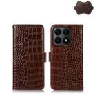 For Honor X8a 4G Crocodile Top Layer Cowhide Leather Phone Case(Brown) - 1