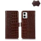 For Motorola Moto G73 5G Crocodile Top Layer Cowhide Leather Phone Case(Brown) - 1