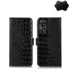 For OPPO Reno8 T 4G Crocodile Top Layer Cowhide Leather Phone Case(Black) - 1