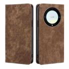 For Honor X9a 5G RFID Anti-theft Brush Magnetic Leather Phone Case(Brown) - 1