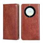 For Honor X9a 5G Gloss Oil Solid Color Magnetic Leather Phone Case(Brown) - 1