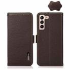 For Samsung Galaxy A34 5G KHAZNEH Side-Magnetic Litchi Genuine Leather RFID Phone Case(Brown) - 1