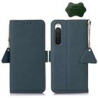 For Sony Xperia 10 IV Side-Magnetic TJ Genuine Leather RFID Phone Case(Green) - 1