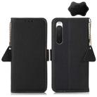 For Sony Xperia 10 IV Side-Magnetic TJ Genuine Leather RFID Phone Case(Black) - 1