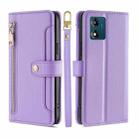 For Motorola Moto E13 4G Sheep Texture Cross-body Zipper Wallet Leather Phone Case(Purple) - 1