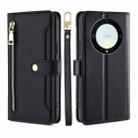 For Honor X9a 5G Sheep Texture Cross-body Zipper Wallet Leather Phone Case(Black) - 1