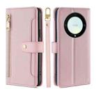 For Honor X9a 5G Sheep Texture Cross-body Zipper Wallet Leather Phone Case(Pink) - 1
