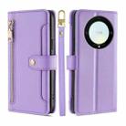 For Honor X9a 5G Sheep Texture Cross-body Zipper Wallet Leather Phone Case(Purple) - 1