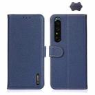 For Sony Xperia 1 IV KHAZNEH Litchi Genuine Leather Phone Case(Blue) - 1