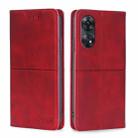 For OPPO Reno8 T 4G Cow Texture Magnetic Horizontal Flip Leather Phone Case(Red) - 1