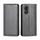 For OPPO Reno8 T 4G Grid Texture Magnetic Flip Leather Phone Case(Grey) - 1
