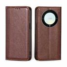 For Honor X9a 5G Grid Texture Magnetic Flip Leather Phone Case(Brown) - 1