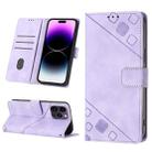 For iPhone 14 Pro Skin-feel Embossed Leather Phone Case(Light Purple) - 1