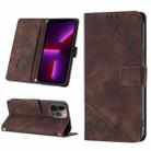 For iPhone 13 Pro Max Skin-feel Embossed Leather Phone Case(Brown) - 1