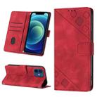 For iPhone 12 / 12 Pro Skin-feel Embossed Leather Phone Case(Red) - 1