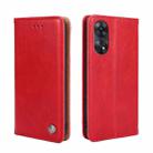 For OPPO Reno8 T 4G Non-Magnetic Retro Texture Leather Phone Case(Red) - 1