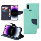 For iPhone 14 Mercury Contrast Color Splicing Leather Phone Case(Mint Color) - 1