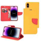 For iPhone 14 Mercury Contrast Color Splicing Leather Phone Case(Yellow) - 1