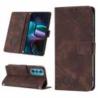 For Motorola Moto Edge 30 Skin-feel Embossed Leather Phone Case(Brown) - 1