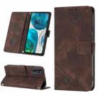 For Motorola Moto G52 Skin-feel Embossed Leather Phone Case(Brown) - 1