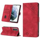 For Samsung Galaxy S21 5G Skin-feel Embossed Leather Phone Case(Red) - 1