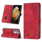 For Samsung Galaxy S21 Ultra 5G Skin-feel Embossed Leather Phone Case(Red) - 1