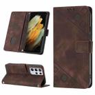 For Samsung Galaxy S21 Ultra 5G Skin-feel Embossed Leather Phone Case(Brown) - 1