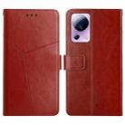 For Xiaomi 13 Lite HT01 Y-shaped Pattern Flip Leather Phone Case(Brown) - 1