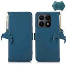 For Honor X8a 4G Genuine Leather Magnetic RFID Leather Phone Case(Blue) - 1