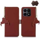 For Honor X8a 4G Genuine Leather Magnetic RFID Leather Phone Case(Coffee) - 1