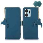 For Honor X7a 4G Genuine Leather Magnetic RFID Leather Phone Case(Blue) - 1