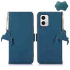 For Motorola Moto G73 5G Genuine Leather Magnetic RFID Leather Phone Case(Blue) - 1