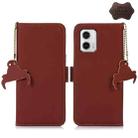 For Motorola Moto G73 5G Genuine Leather Magnetic RFID Leather Phone Case(Coffee) - 1