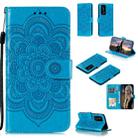 For Huawei P40 pro+ Mandala Embossing Pattern Horizontal Flip PU Leather Case with Holder & Card Slots & Walle & Lanyard(Blue) - 1