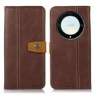 For Honor X9a 4G Stitching Thread Calf Texture Leather Phone Case(Coffee) - 1