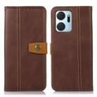 For Honor X7a 4G Stitching Thread Calf Texture Leather Phone Case(Coffee) - 1